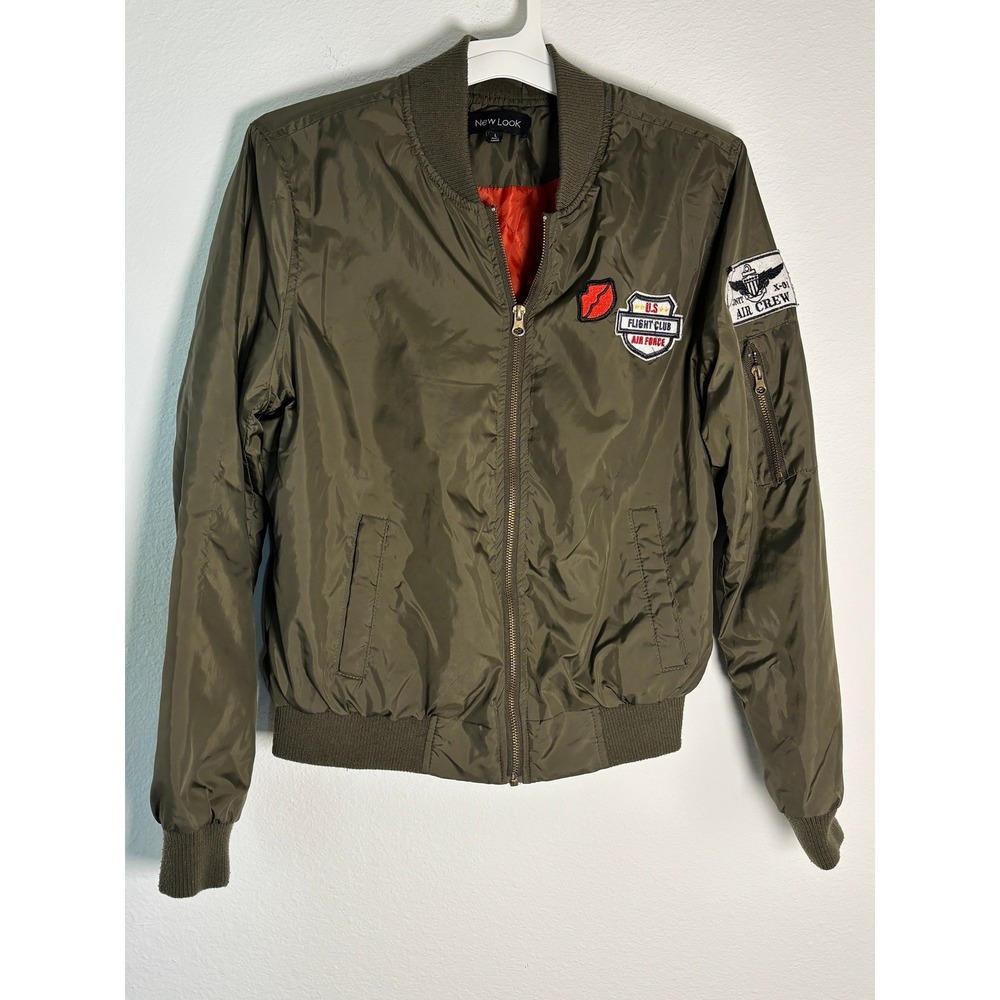 New Look Mens Olive Green‎ Flight Club Air Force Patch Bomber Jacket Large